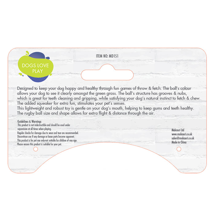 hanger tag (back of ) for Miro & Makauri - Rubber Rugby Fetch Ball