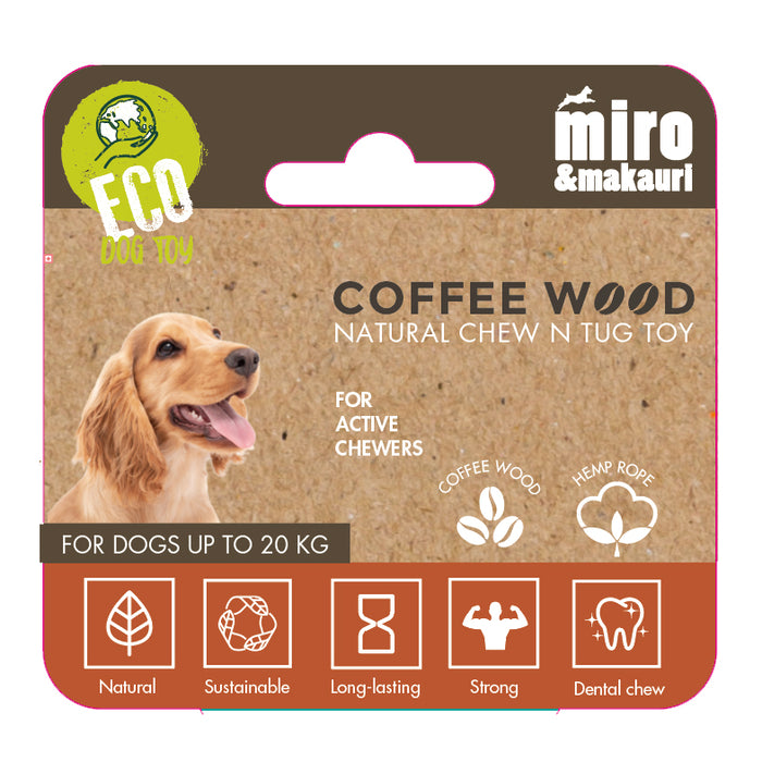 Miro & Makauri label for Coffee wood dog chew - Natural Chew N Tug Toy