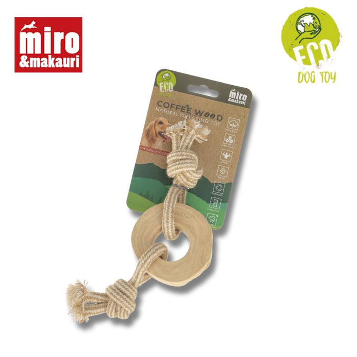 Coffee Wood Dog Chew - Pully Ring Toy with logos