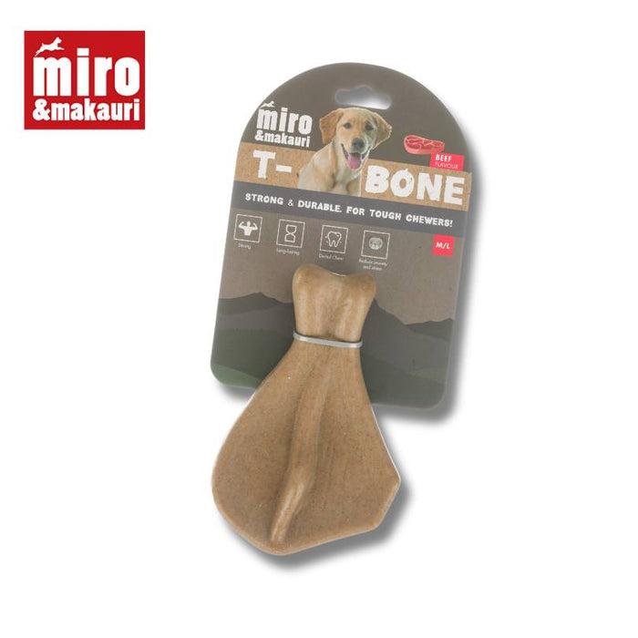 T-BONE tough dog toy with miro & makauri logo