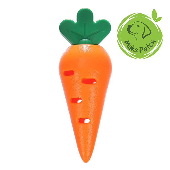 MaksPatch Rubber Dog Treat Dispenser Carrot Toy on white background