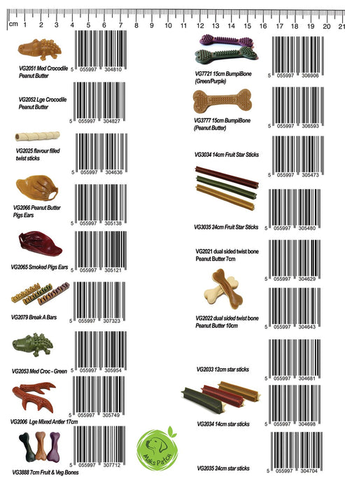 Barcode Sheet for the MaksPatch Veggie Dog Treats.