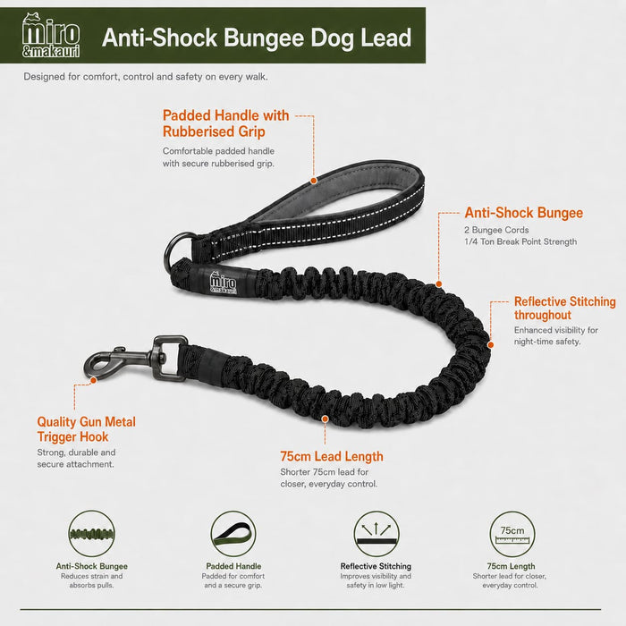 Bungee Dog Lead - the Miro & Makauri Anti Shock 75cm