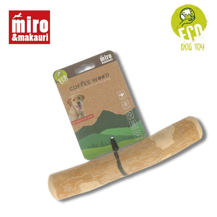 Miro &amp; Makauri Coffee wood dog chews with logos