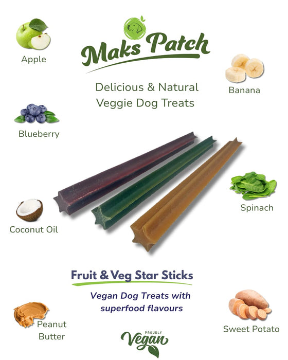 Vegan Dog Treats - Fruit & Veg Star Sticks - added Coconut Oil - 2 sizes
