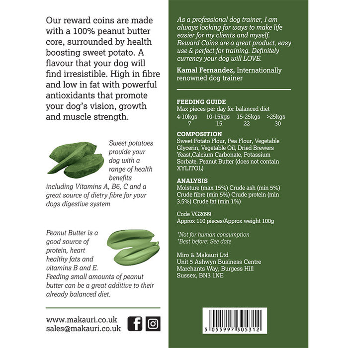 Vegan Dog Training Treats - Peanut Butter Flavoured Reward Coins - Miro&Makauri